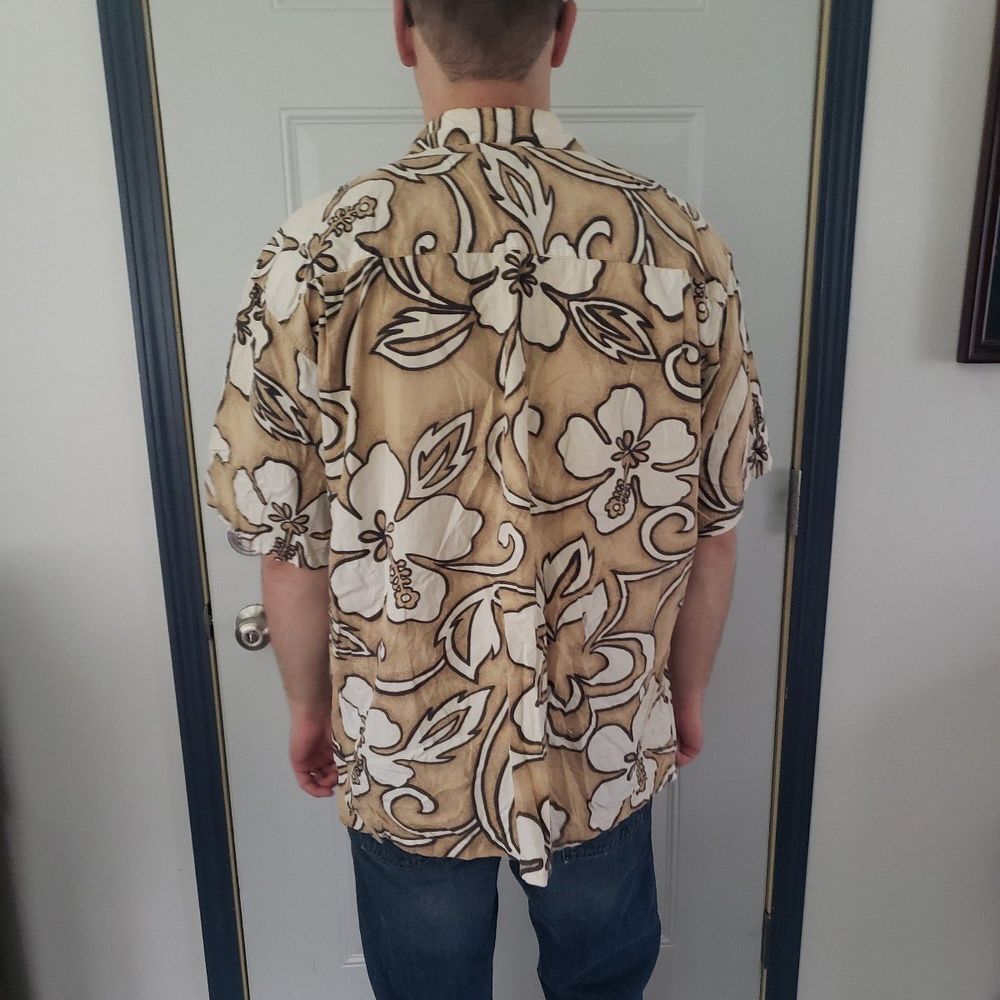 Y2K Tan Cotton Hawaiian Shirt - Picture 3 of 4